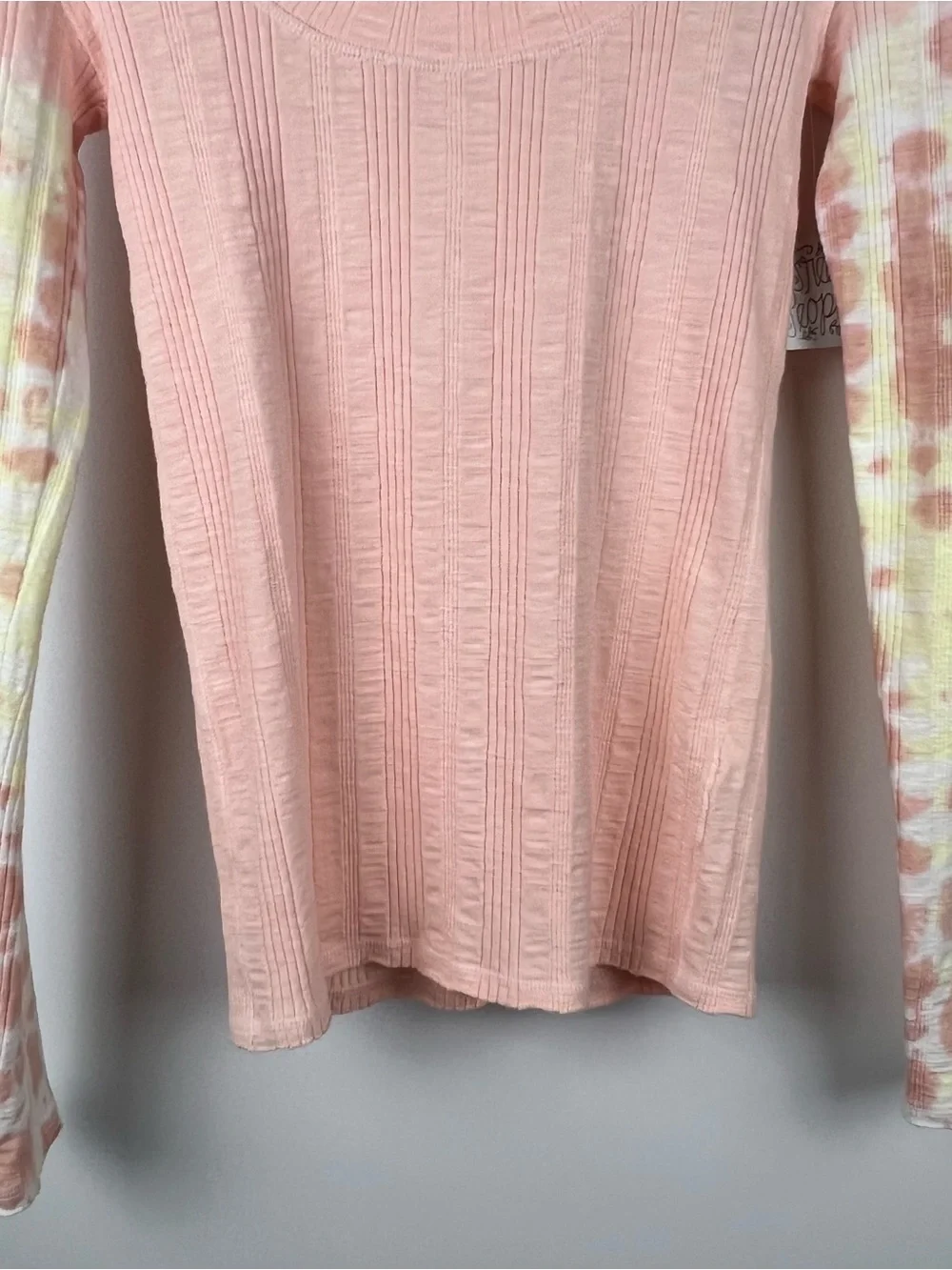 NWT Free People Big Sur Ribbed Knit Tie Dye Long Sleeve Top Pink Rose Size S